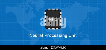Processore NPU unità di elaborazione neurale ai chipset chip microprocessore intelligenza artificiale Illustrazione Vettoriale