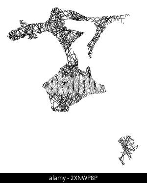 Mappa dei simboli del territorio delle Isole Chatham (nuova Zelanda) della Special Island Authority che mostra lo stato con linee nere, incrociate come Mikado Sticks o. Illustrazione Vettoriale