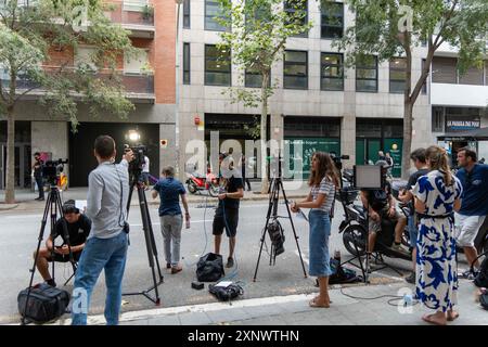 Barcellona, Spagna. 2 agosto 2024. Conferenza stampa di Esquerra per valutare il risultato della consultazione con i membri della base, che hanno votato a favore, e quindi ci sarà l'investitura di Salvador Illa in Catalogna. Rueda de prensa de Esquerra para valorar el ,tado de la consulta a las bases, que han votado que S&#xed; y, por tanto, habrá investidura de Salvador Illa en Catalu&#xf1;a.. News Politics - Barcellona, Spagna giovedì 2 agosto 2024 (foto di Eric Renom/LaPresse) crediti: LaPresse/Alamy Live News Foto Stock