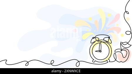 Apple e sveglia in linea ondulata. Concetto di istruzione e apprendimento dello studio Illustrazione Vettoriale