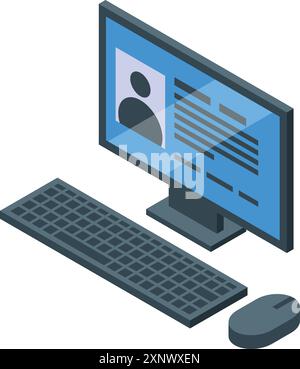 Il computer visualizza un profilo utente con dati personali sullo schermo, evidenziando il concetto di privacy online Illustrazione Vettoriale