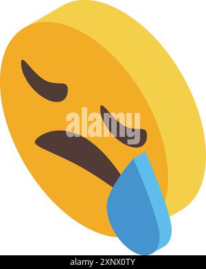 Emoji gialla con occhi chiusi che spargono lacrime esprimendo tristezza e delusione in vista isometrica Illustrazione Vettoriale