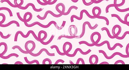 Il pennello rosa traccia il motivo vettoriale senza cuciture. Linee geometriche curve e spesse disegnate a mano. Illustrazione Vettoriale