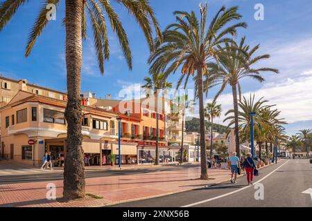 Vista dei bar e dei caffè di Port d'Andratx, Maiorca, Isole Baleari, Spagna, Mediterraneo, Europa Foto Stock