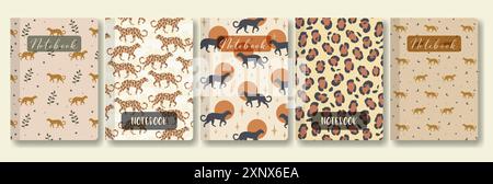 Copertina per notebook con collezione a tema animale. Foglio di lavoro sull'estetica mistica. Modello vettoriale orario scolastico per gli studenti. Può essere utilizzato per schede e copertine Illustrazione Vettoriale