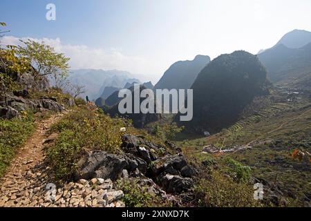 Rocce carsiche nell'altopiano carsico di Dong Van Karst, UNESCO Global Geopark, provincia di ha Giang, Vietnam Foto Stock