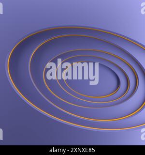 Astratto moderno sfondo blu cerchi con linee dorate, 3D rendering Foto Stock