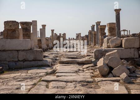 2 agosto 2024: Denizli, Turkiye il 2 agosto 2024: Viste dall'antica città unica di Laodicea dal periodo dell'Impero Romano. Laodikeia si trova sul lato sud del fiume Lycus, 6 km a nord di Denizli. La città era chiamata ''Laodikeia ai margini del Lycus'' nelle fonti antiche. Secondo altre fonti antiche, la città fu fondata da Antioco II nel 263-261 a.C. e prende il nome dalla moglie di Antioco. (Credit Image: © Tolga Ildun/ZUMA Press Wire) SOLO PER USO EDITORIALE! Non per USO commerciale! Foto Stock