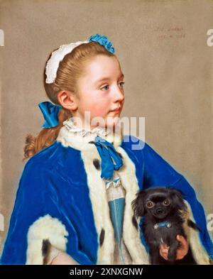 Ritratto di Maria Frederike van Reede-Athlone a sette anni di età di Jean Etienne Liotard. Questo affascinante ritratto raffigura una giovane ragazza cane Foto Stock