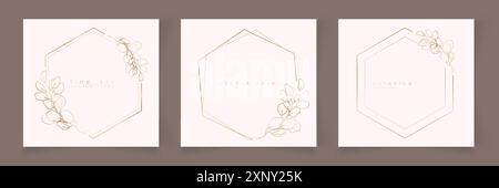 Set di modelli esagonali per profilati in stile lineare minimale Illustrazione Vettoriale