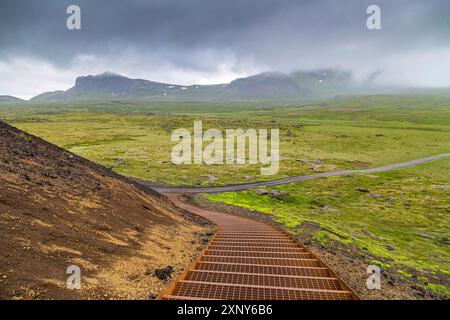 Salita al cratere Sassholl nel sud dell'Islanda Foto Stock