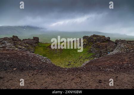 Salita al cratere Sassholl nel sud dell'Islanda Foto Stock