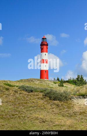 Faro di Amrum sulla grande duna, Wittduen, Amrum, Frisia settentrionale, Frisia settentrionale, Schleswig-Holstein, Germania Foto Stock