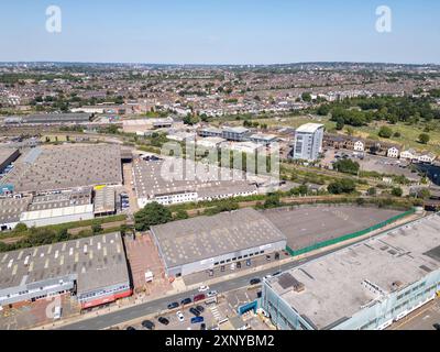 Vista aerea generale del sito di auto usate CarGiant, Londra, Regno Unito. Foto Stock