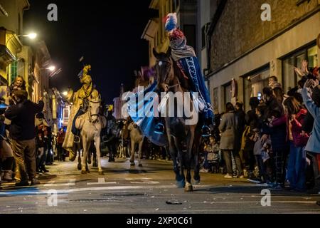 Parade of Three Kings in Llucmajor Street, Mallorca, Isole Baleari, Spagna Foto Stock