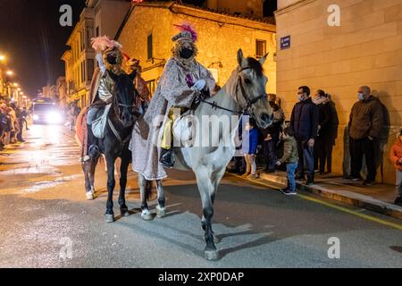 Parade of Three Kings in Llucmajor Street, Mallorca, Isole Baleari, Spagna Foto Stock