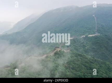 Pechino, Cina. 3 agosto 2024. Una foto aerea scattata il 3 agosto 2024 mostra lo scenario della sezione Mutianyu della grande Muraglia a Pechino, capitale della Cina. Crediti: Chen Yehua/Xinhua/Alamy Live News Foto Stock