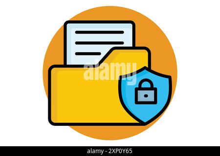 Icona contorno colorato sicurezza dati. piegare con protezione e blocco. icona relativa alla protezione. illustrazione vettoriale degli elementi di analisi dei dati Illustrazione Vettoriale
