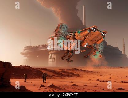 Droni che volano su Marte, illustrazione. Foto Stock