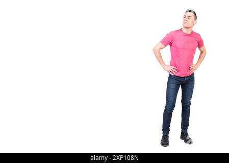 Uomo sicuro in studio leggero. Sfondo bianco Foto Stock