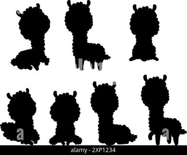 Animale di Alpaca. Lama. Silhouette della collezione. Disegni neri isolati. Illustrazione vettoriale. Illustrazione Vettoriale