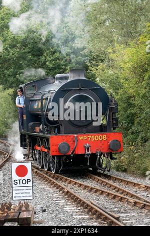 Motore con serbatoio a vapore "Swiftsure" WD classe WD75008 che lavora sulla ferrovia Kent e East Sussex Heritage che va da Tenterden a Bodium Foto Stock