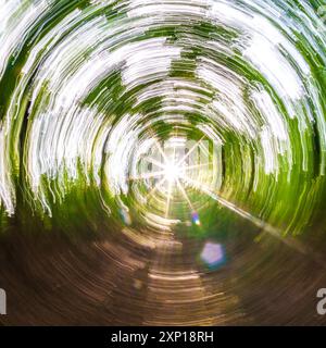 Un'immagine astratta accattivante e incantevole che mostra vibranti spirali di verde lussureggiante e blu intenso Foto Stock
