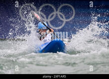 Parigi, Francia. 2 agosto 2024. Giochi olimpici di Parigi 2024. Kayak Cross. Stadio Olimpico Nautico. Parigi. Joseph Clarke (GBR) nella prova a tempo di kayak Cross durante le Olimpiadi di Parigi del 2024 allo Stadio Nautico Olimpico, Francia. Crediti: Sport in foto/Alamy Live News Foto Stock