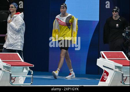 Parigi, fra. 3 agosto 2024. Florine Gaspard del Belgio si prepara a gareggiare nei 50 m di stile libero femminile presso la Defense Arena Olympic Swimming Venue durante i Giochi Olimpici estivi del 2024 a Parigi, Francia, il 3 agosto 2024. (Foto di Anthony Behar/Sipa USA) credito: SIPA USA/Alamy Live News Foto Stock