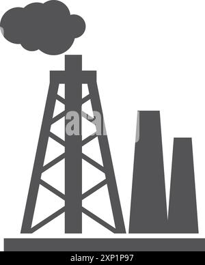 Icona nera dei condotti della raffineria. Inquinamento atmosferico industriale Illustrazione Vettoriale