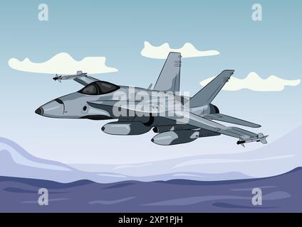 Illustrazione vettoriale di aerei da caccia militari in cielo. Illustrazione Vettoriale
