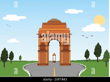 Illustrazione vettoriale dell'immagine del monumento nazionale indiano della porta dell'india. Illustrazione Vettoriale