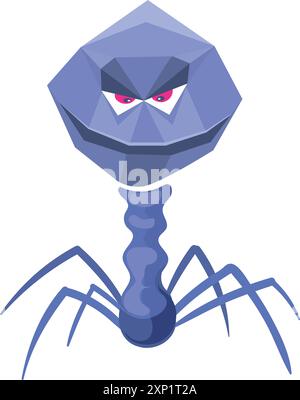 Microrganismo malvagio. Blue Angry Monster Cartoon Character Illustrazione Vettoriale
