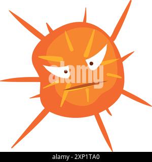 Virus arrabbiato personaggio cartoni animati. Germe di infezione con faccia malvagia Illustrazione Vettoriale