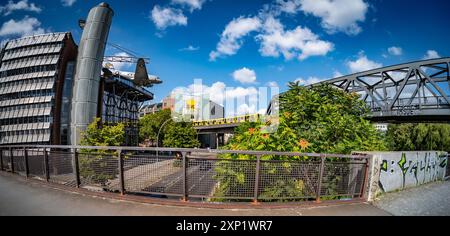 Berlin Kreuzberg, BVG U-Bahn Hochbahn am Landwehrkanal mit Deutsches Technikmuseum - 03.08.2024 Berlin *** Berlin Kreuzberg, linea sopraelevata della metropolitana BVG su Landwehrkanal con Museo tedesco della tecnologia 03 08 2024 Berlino Foto Stock