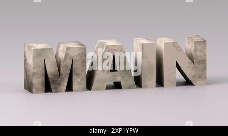 Incisione principale in cemento di lusso su podio grigio, luce soffusa, sfondo liscio, illustrazione di rendering 3d. Foto Stock