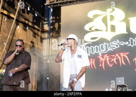 Bone Thugs N Harmony si esibisce al Legends of Hip Hop Tour presso l'Oklahoma City Zoo Amphitheatre di Oklahoma City, Oklahoma, il 2 agosto 2024. (Foto di Jay Wiggins/Sipa USA) Foto Stock