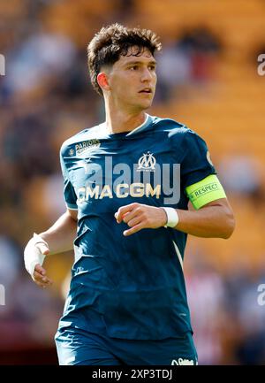 Leonardo Balerdi di Marsiglia durante l'amichevole di pre-stagione allo stadio dell'Università di Bradford. Data foto: Sabato 3 agosto 2024. Foto Stock