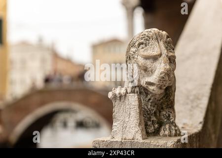 Dettaglio di una piccola statua raffigurante un leone a guardia delle tradizioni veneziane Foto Stock