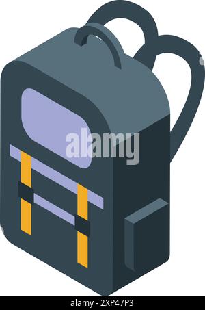 Illustrazione isometrica di uno zaino da trekking, perfetto per rappresentare il campeggio e le avventure all'aria aperta Illustrazione Vettoriale
