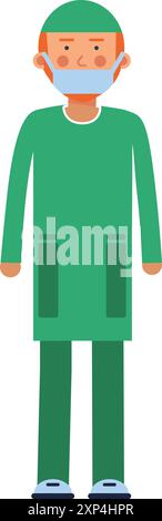 Carattere chirurgo. Medico in uniforme verde. Operaio dell'ospedale Illustrazione Vettoriale