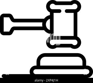 Icona di contorno del martelletto di un giudice che colpisce un blocco sonoro, simboleggiando la giustizia Illustrazione Vettoriale