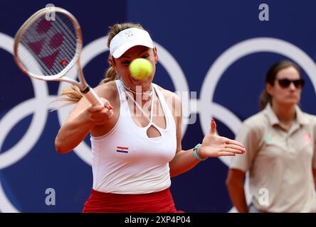 Zagabria, Croazia. 3 agosto 2024. PARIGI, FRANCIA - 3 AGOSTO: Donna Vekic di Croazia in azione durante la finale di Tennis Women's Singles contro il cinese Qinwen Zheng l'ottavo giorno dei Giochi Olimpici di Parigi 2024 al Roland Garros il 3 agosto 2024 a Parigi, Francia. Foto: Igor Kralj/PIXSELL credito: Pixsell/Alamy Live News Foto Stock