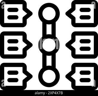 Semplice icona di una struttura server con bolle di chat che si connettono ad essa, che rappresentano il trasferimento dei dati e la comunicazione Illustrazione Vettoriale