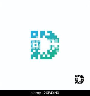 Logo codice QR pixel tecnologico tecnologico creativo lettera D. Illustrazione vettoriale Illustrazione Vettoriale