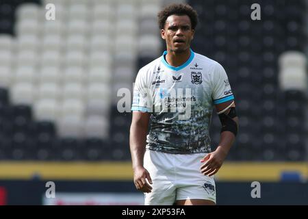 Hull, Regno Unito. 3 agosto 2024. MKM Stadium, West Park, Hull, Humberside, East Yorkshire, 3 agosto 2024. Betfred Super League Hull FC vs St Helens Leon Rush di Hull FC credito: Touchlinepics/Alamy Live News Foto Stock