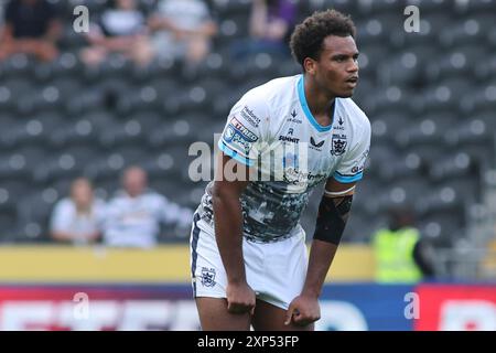 Hull, Regno Unito. 3 agosto 2024. MKM Stadium, West Park, Hull, Humberside, East Yorkshire, 3 agosto 2024. Betfred Super League Hull FC vs St Helens Leon Rush di Hull FC credito: Touchlinepics/Alamy Live News Foto Stock