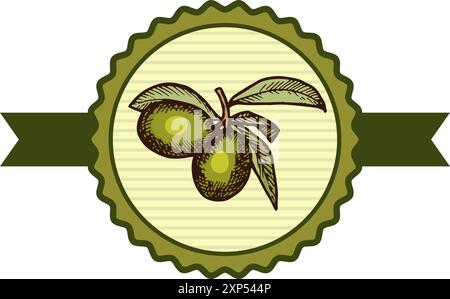 Modello per etichette rotonde per olio di oliva. Prodotto vegetariano biologico Illustrazione Vettoriale