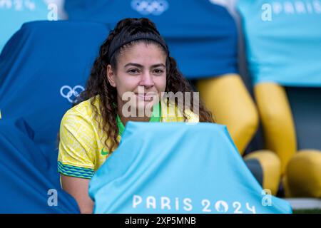 Nantes, Francia. 3 agosto 2024. Angelina del Brasile prima dei quarti di finale di calcio femminile tra Francia e Brasile durante i Giochi Olimpici di Parigi 2024 allo Stade de la Beaujoire di Nantes, Francia (Richard Callis/SPP) credito: SPP Sport Press Photo. /Alamy Live News Foto Stock