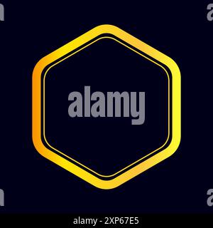 Sagoma esagonale Luxury Gold isolata su sfondo blu scuro. Illustrazione vettoriale. Illustrazione Vettoriale